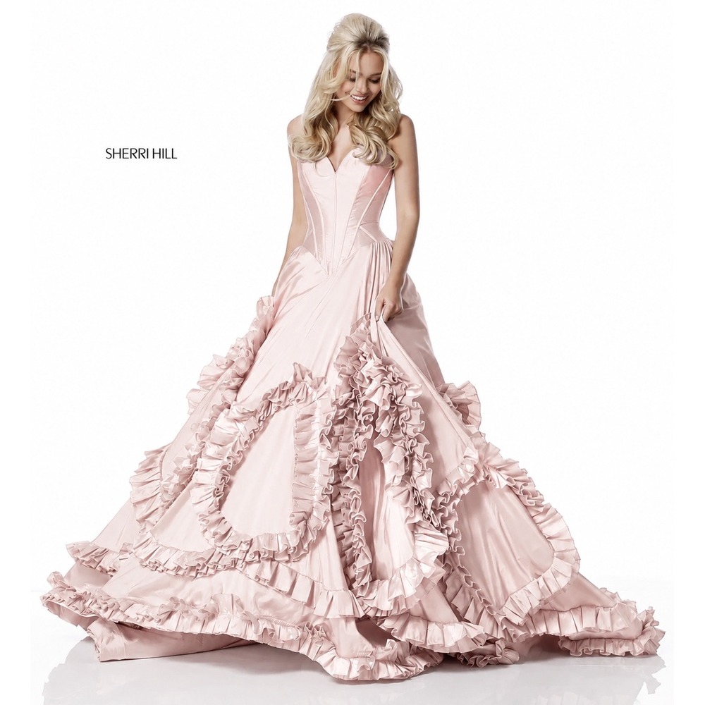 Sherri Hill‎ 51578 Strapless Ruffle Ball Gown Blush Pink  Size 2 $598
